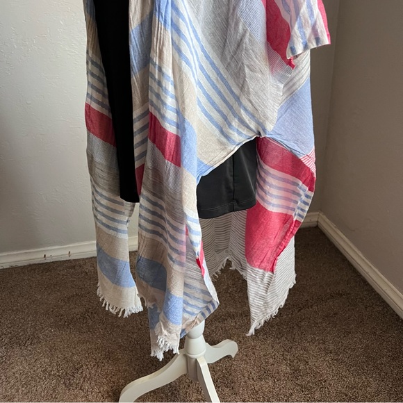 Anthropologie Striped Light Weight Pancho OSFM White Blue Tan Pink - Picture 8 of 13